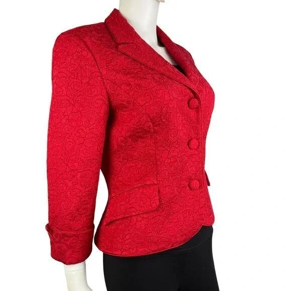 Maggy London Red Paisley Silk Blazer Suit Jacket Womens Size 10 - Picture 2 of 9